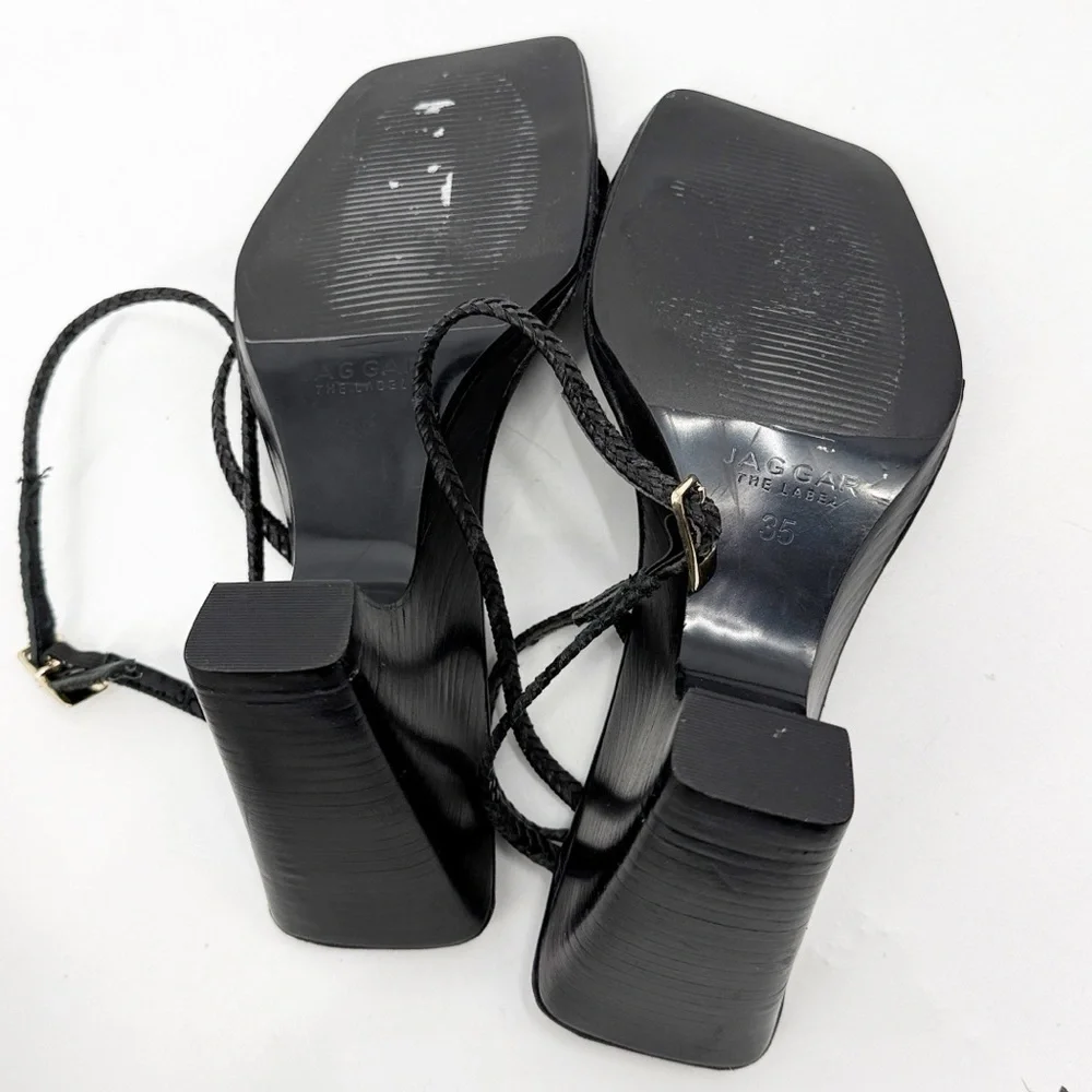JAGGAR THE LABEL STRAPPY WOVEN LEATHER WEDGE BLACK Sandal size 35